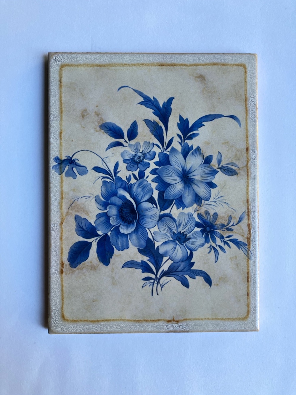 Vintage ceramic tile Semigres produced in Italy decorative floral art 6x8 inches